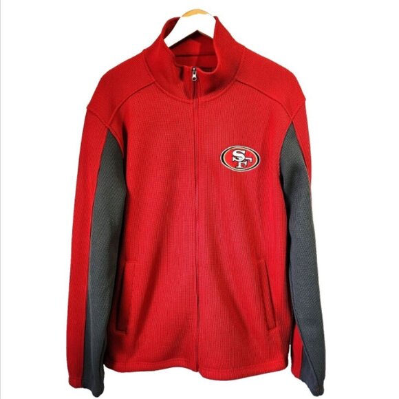 San Fransisco 49ers Coat Sweater Jacket Men's Size LG Full Zip Up with Pockets - Picture 1 of 15